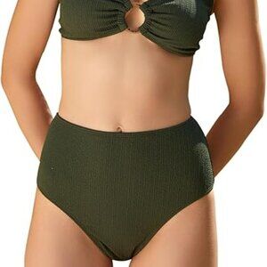 Sewsea Women’s Olive Green High-Waisted Swimwear Bikini Bottom – Size Medium